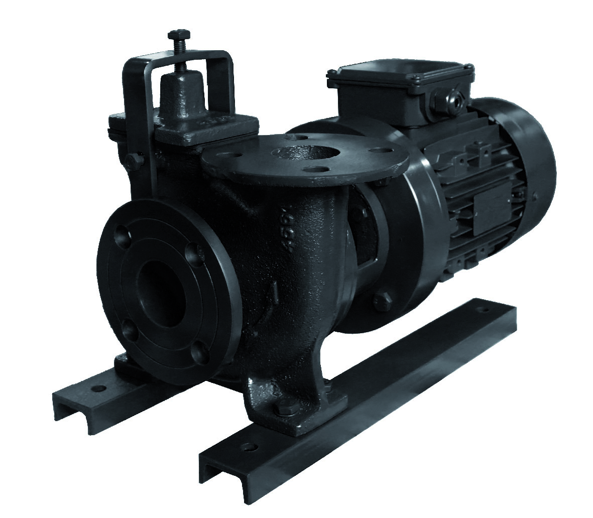 Model CR pompy Grundfos z silnikiem elektrycznym i tabliczką znamionową z przodu